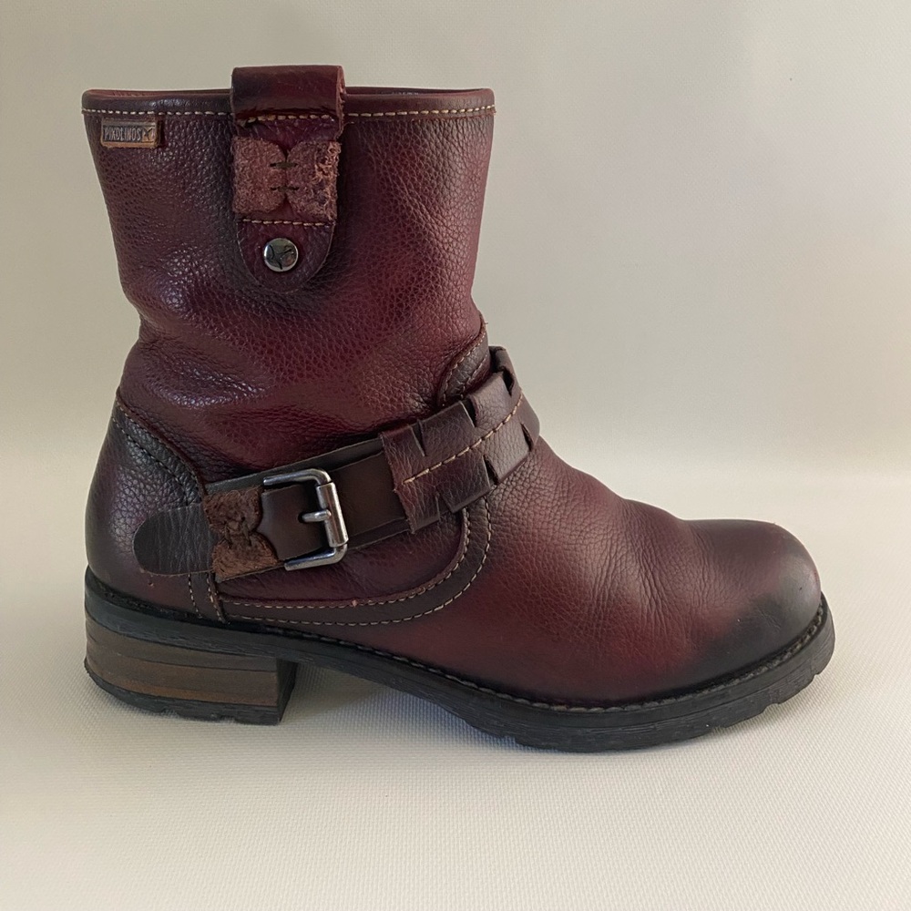 PIKOLINOS Dark Red Leather Moto Boots